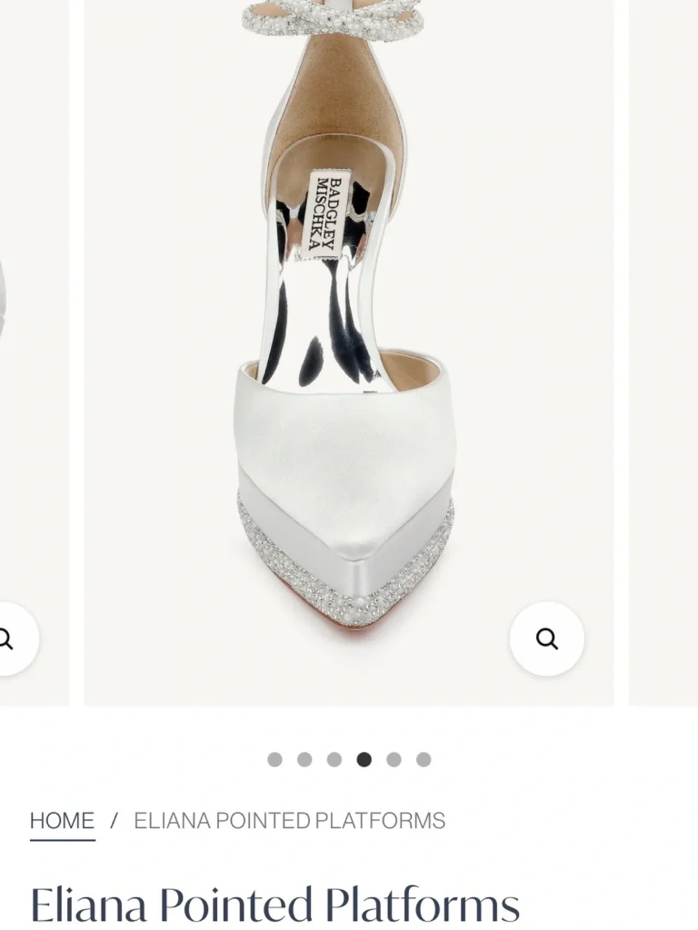Badgley Mischka White Satin Platform Heels with Sparkle Ankle Strap